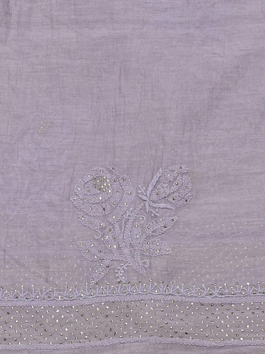 Ada Hand Embroidered Light Periwinkle Mauve Chanderi Lucknowi Chikankari Saree/Blouse with Muqaish Work 01A675543