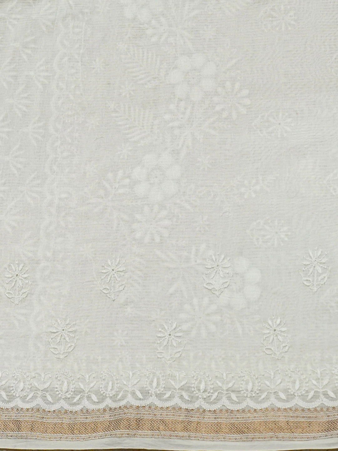 Ada Hand Embroidered White Chanderi Lucknowi Chikankari Saree With Blouse 01A640162