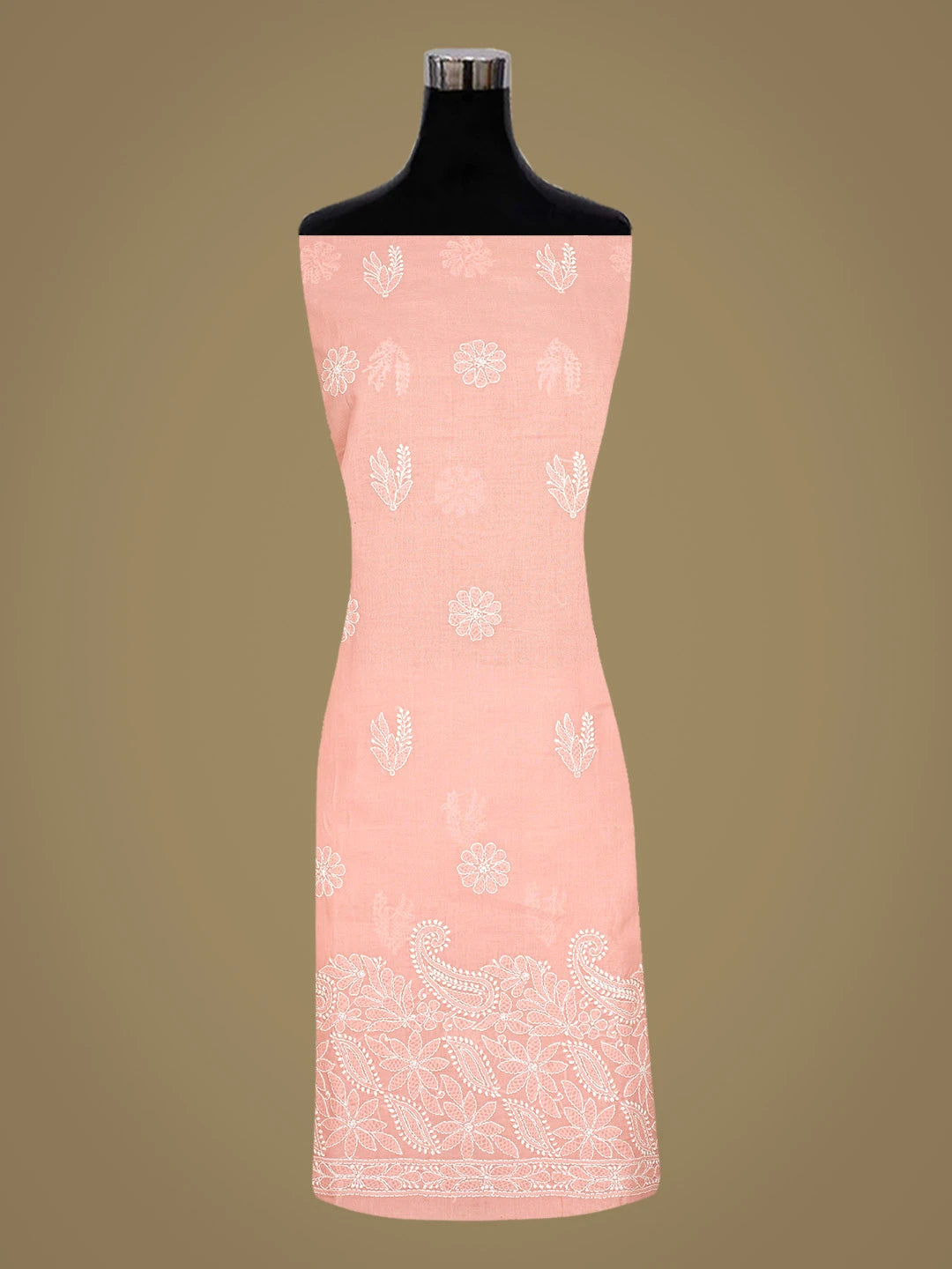 Ada Hand Embroidered Peach Cotton Lucknowi Chikankari Unstitched Suit Piece 08A500528