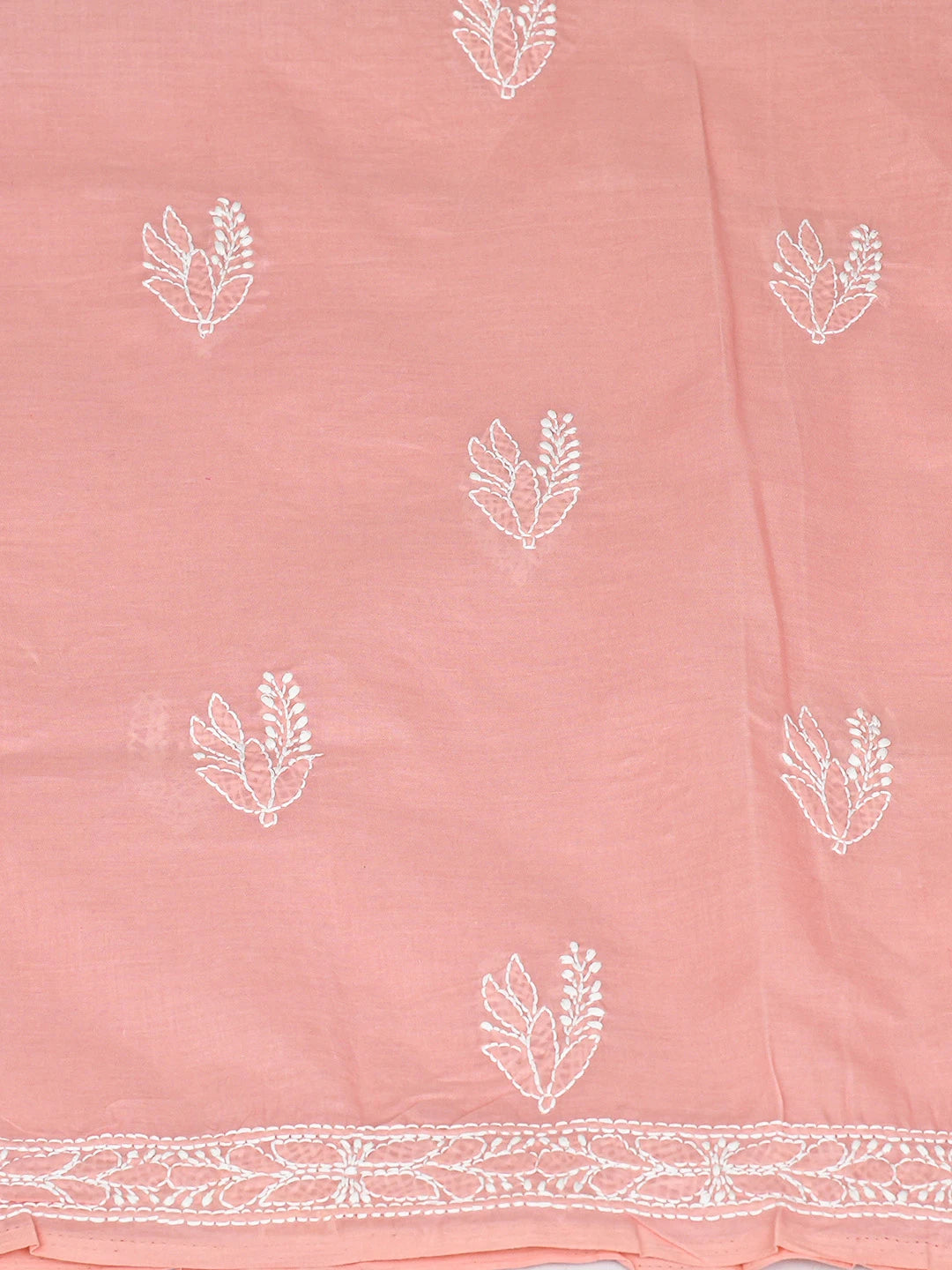 Ada Hand Embroidered Peach Cotton Lucknowi Chikankari Unstitched Suit Piece 08A500528