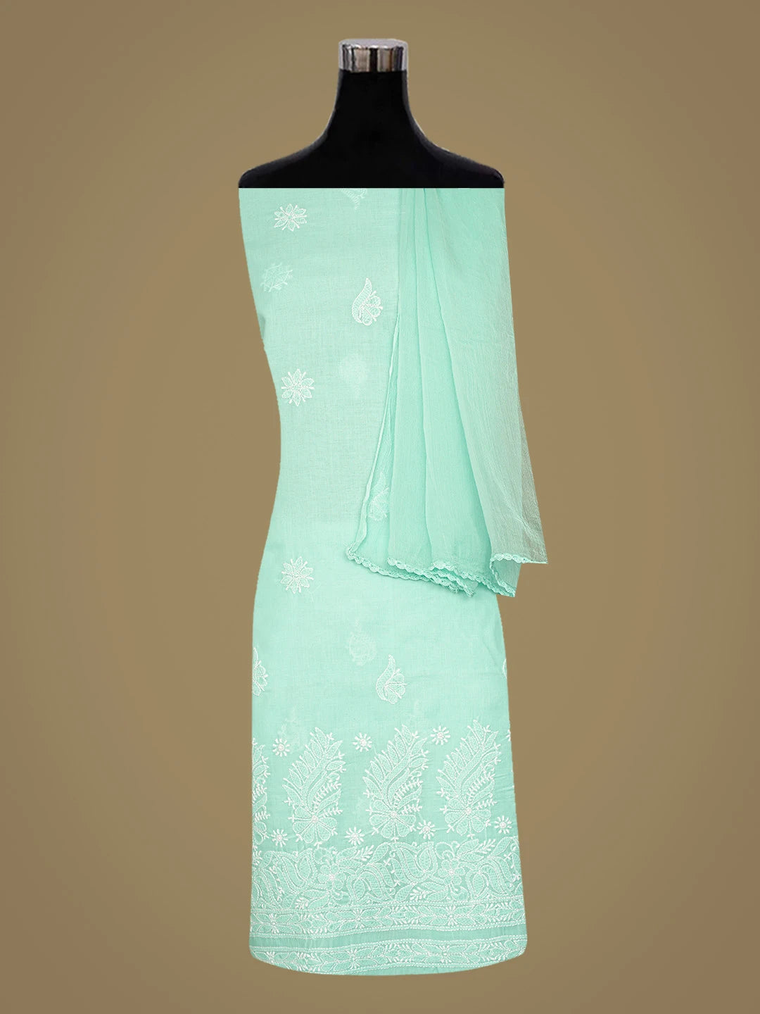 Ada Hand Embroidered Sea Green Cotton Lucknowi Chikankari Unstitched Suit Piece 08A500517