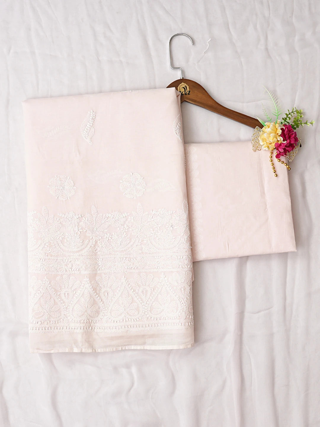 Ada Hand Embroidered Light Pink Cotton Lucknowi Chikankari Unstitched Suit Piece 01A819043