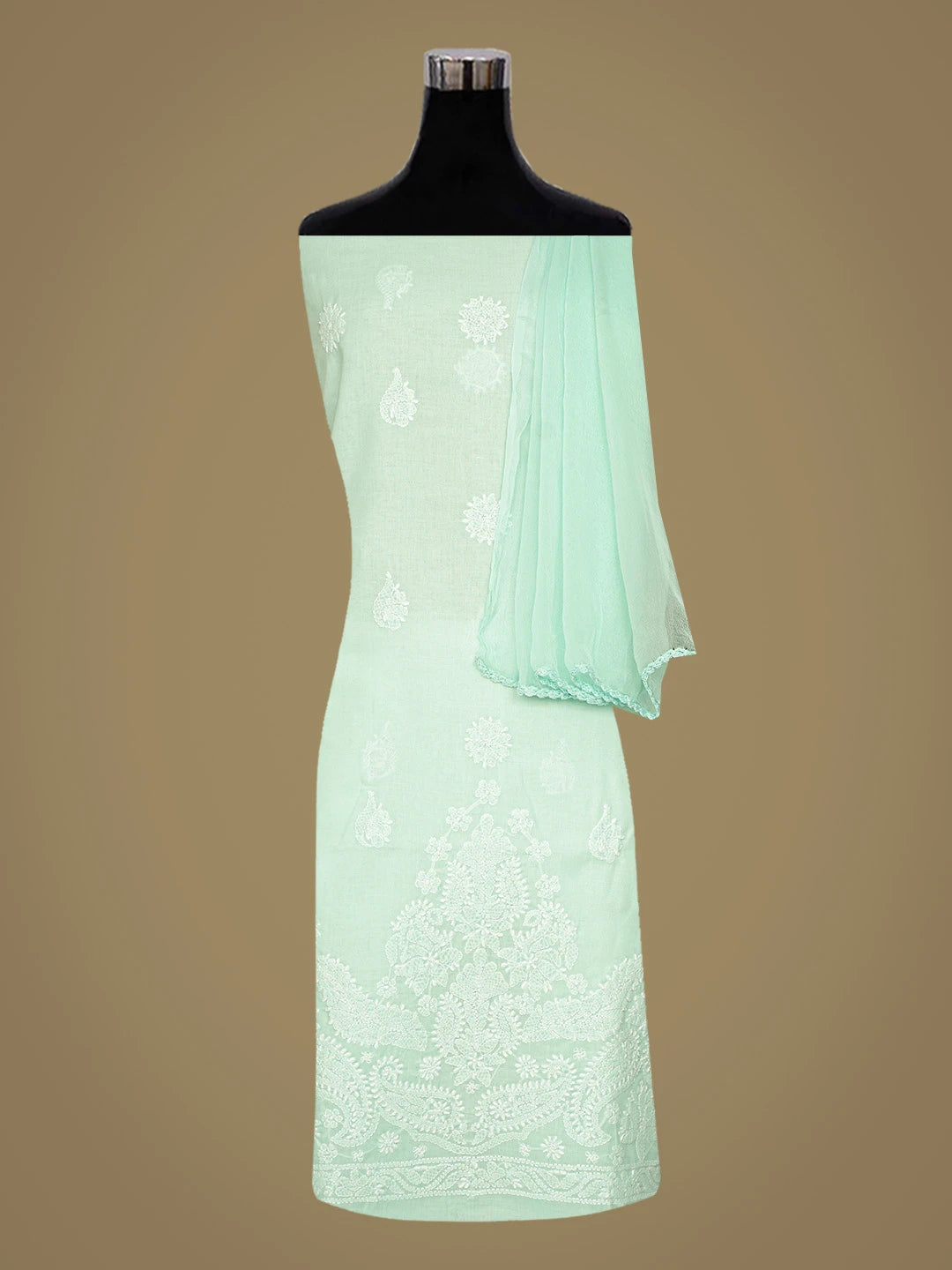 Ada Hand Embroidered Sea Green Cotton Lucknowi Chikankari Unstitched Suit Piece 08A500518