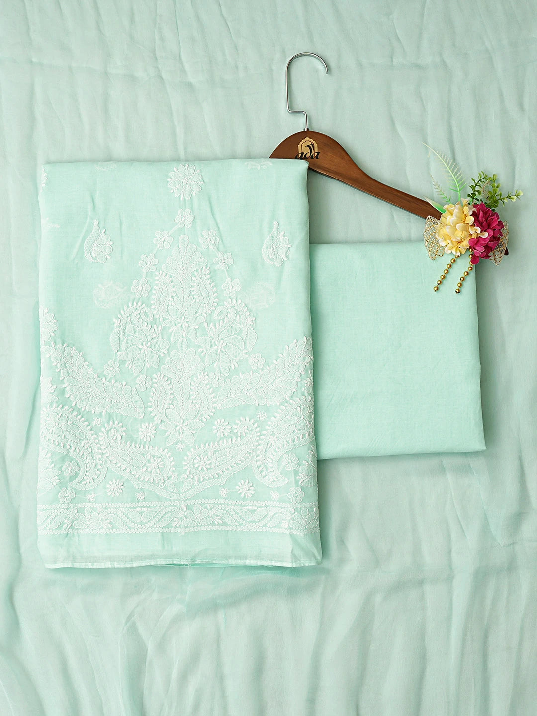 Ada Hand Embroidered Sea Green Cotton Lucknowi Chikankari Unstitched Suit Piece 08A500518