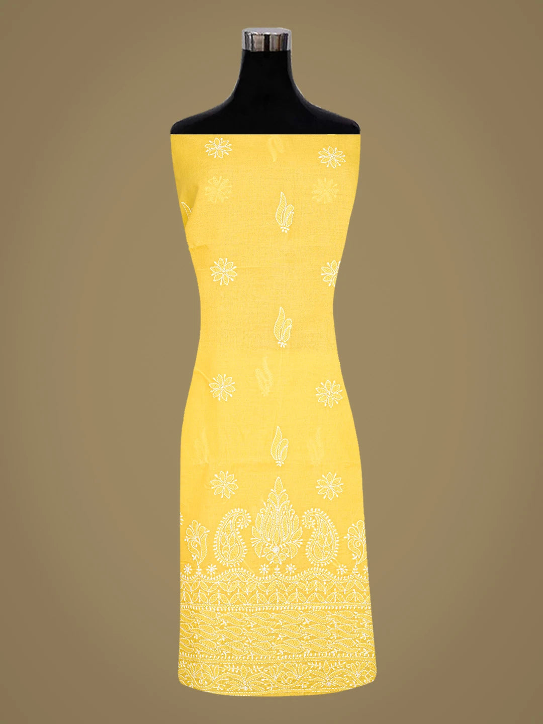 Ada Hand Embroidered Yellow Cotton Lucknowi Chikankari Unstitched Suit Piece 01A819047