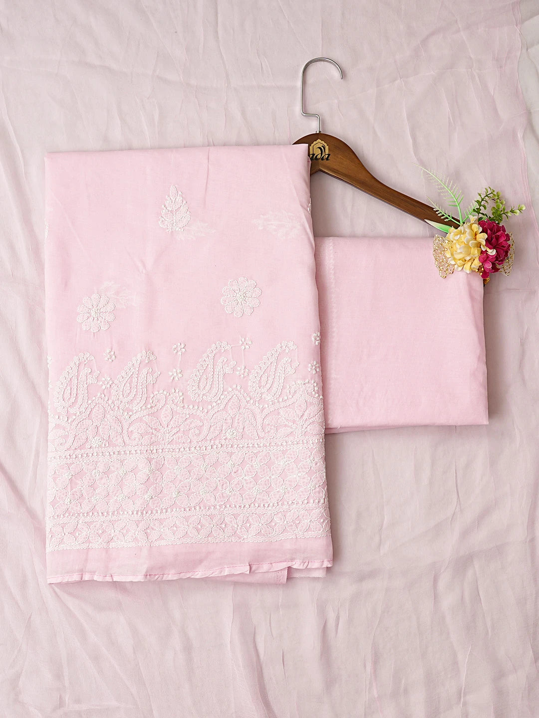 Ada Hand Embroidered Pink Cotton Lucknowi Chikankari Unstitched Suit Piece 01A819042