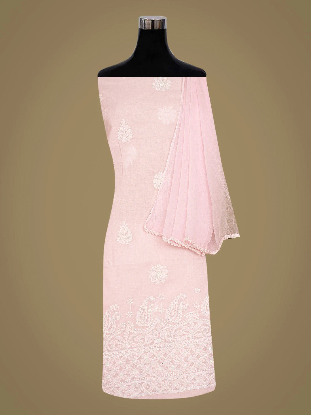 Ada Hand Embroidered Pink Cotton Lucknowi Chikankari Unstitched Suit Piece 01A819042