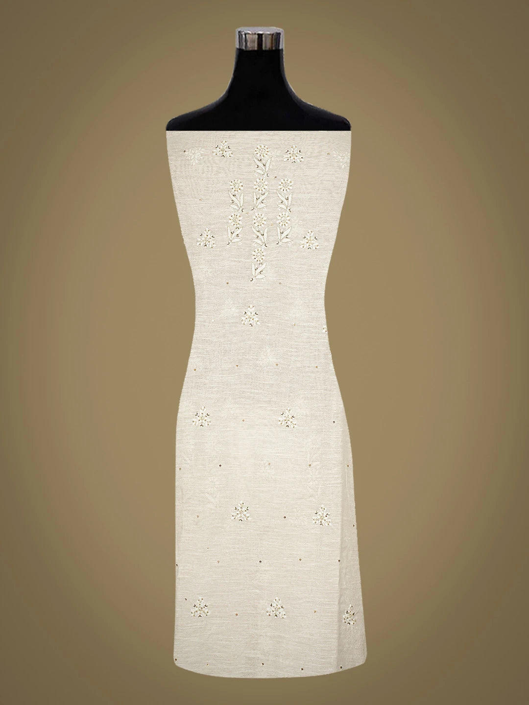 Ada Hand Embroidered White Chanderi Lucknowi Chikankari Unstitched Kurta Dupatta Set With Cutdana Work 01A421056