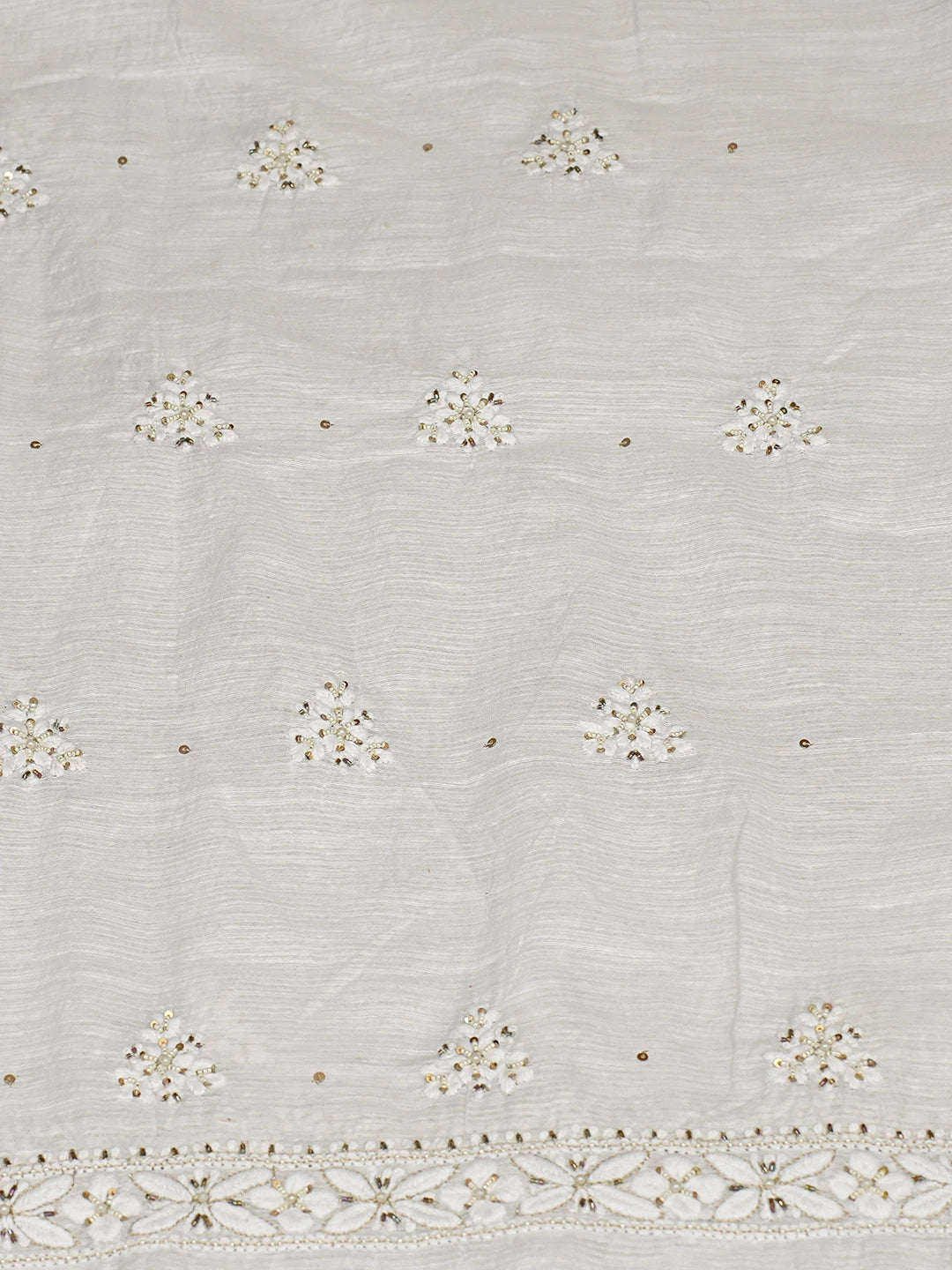 Ada Hand Embroidered White Chanderi Lucknowi Chikankari Unstitched Kurta Dupatta Set With Cutdana Work 01A421056