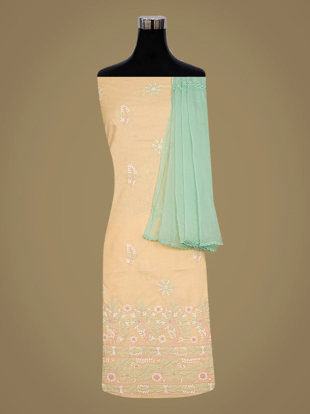 Ada Hand Embroidered Light Peach Cotton Lucknowi Chikankari Unstitched Suit Piece 08A500543