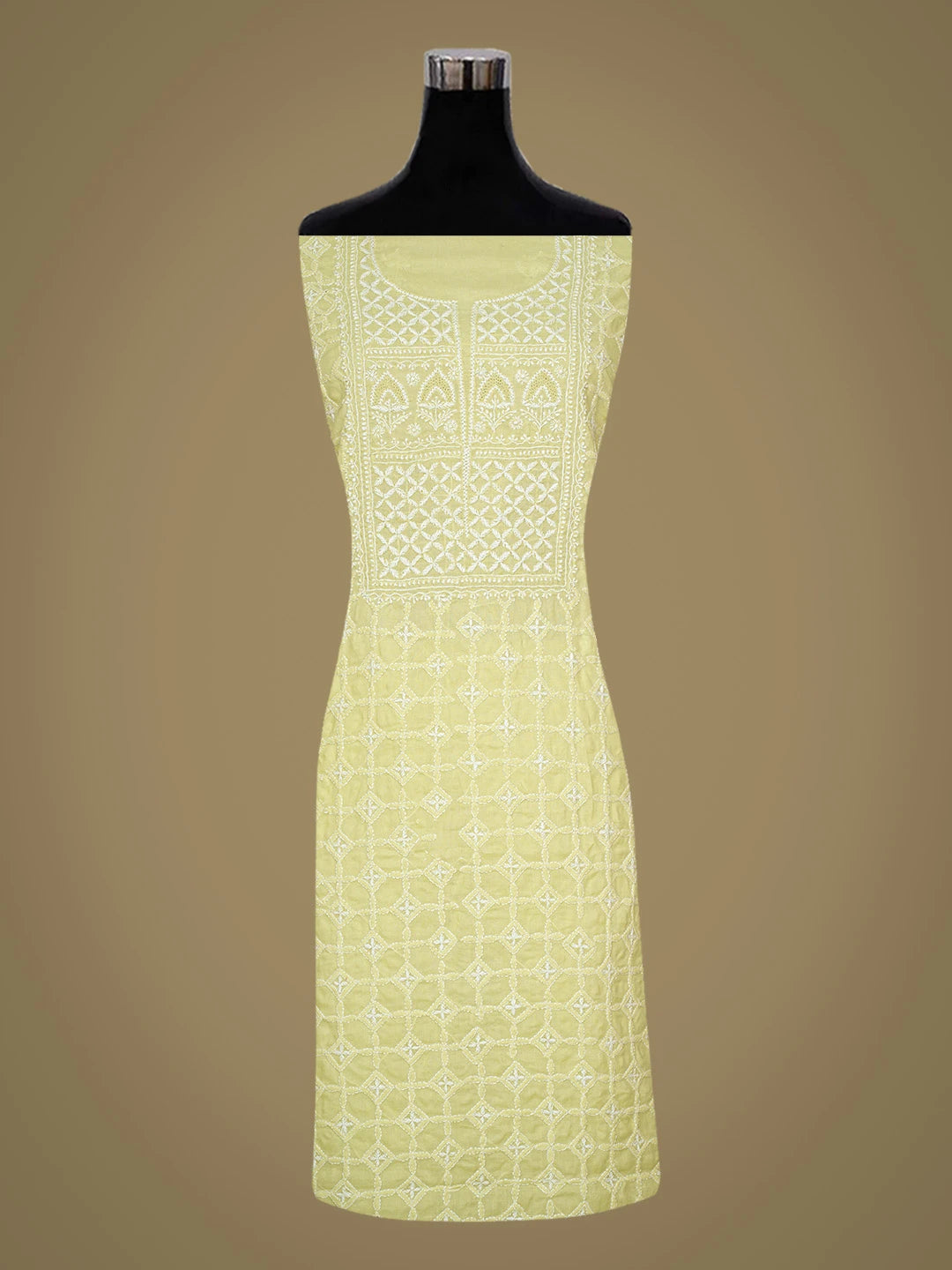 Ada Hand Embroidered Lime Green Cotton Lucknowi Chikankari Unstitched Suit Piece 01A818610