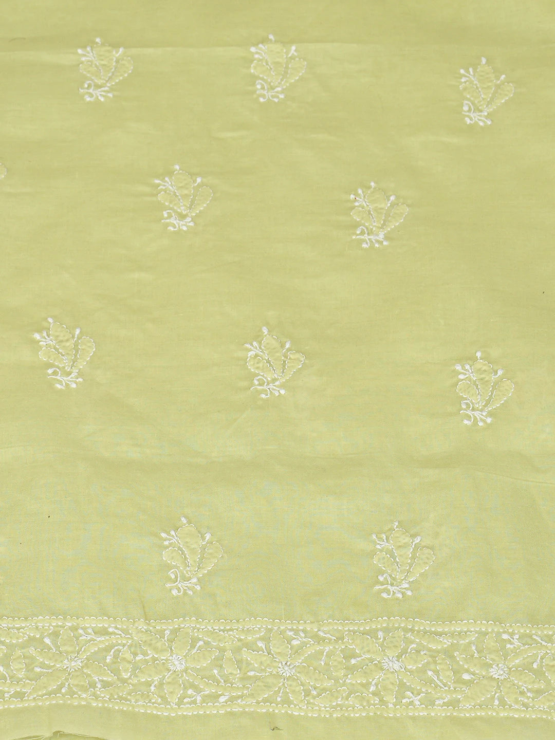 Ada Hand Embroidered Lime Green Cotton Lucknowi Chikankari Unstitched Suit Piece 01A818610