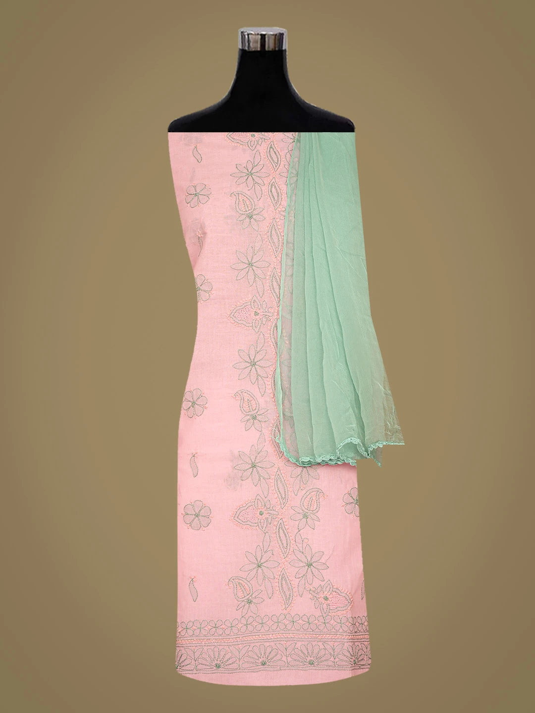 Ada Hand Embroidered Pink Cotton Lucknowi Chikankari Unstitched Suit Piece 08A500486