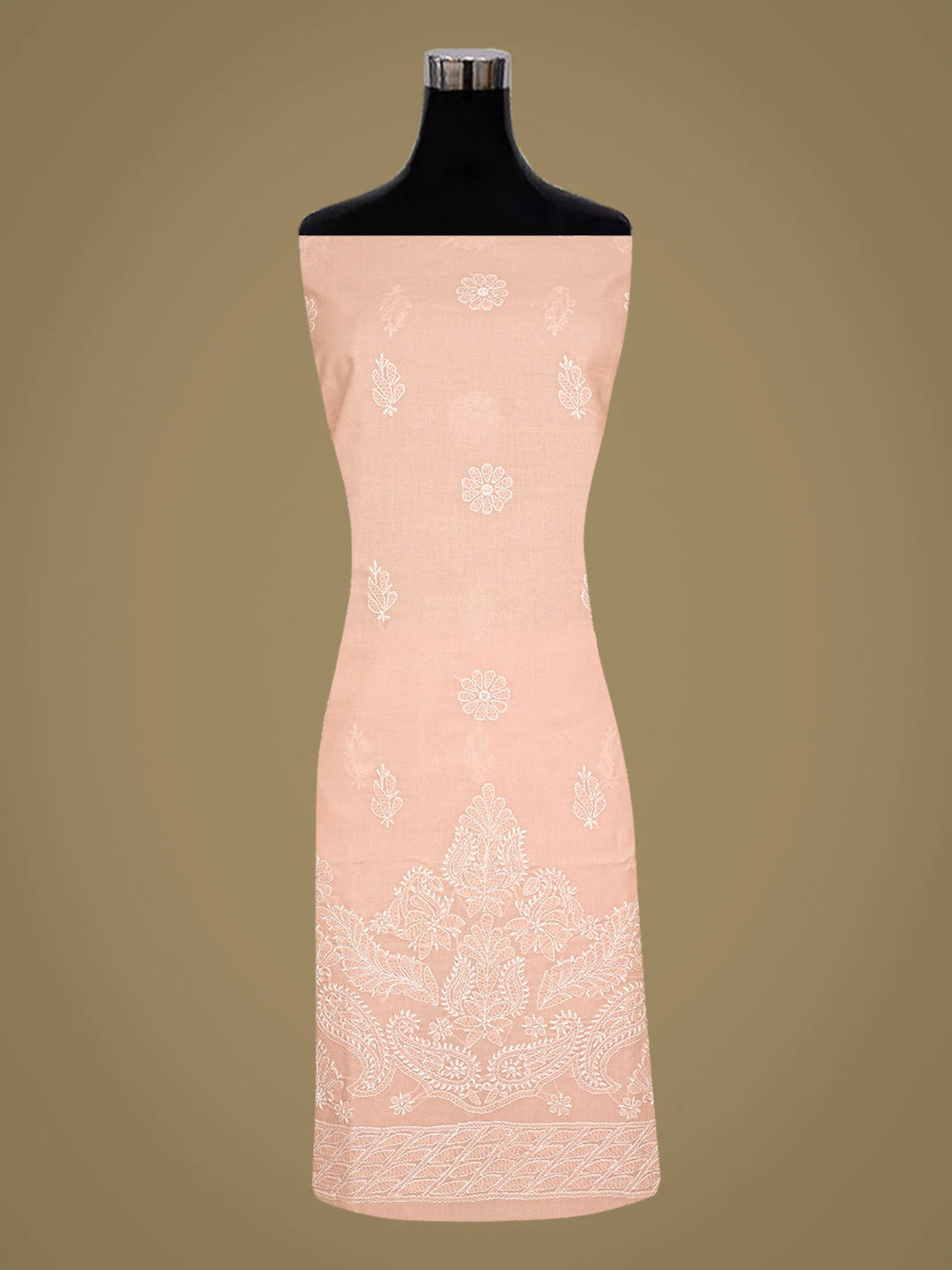 Ada Hand Embroidered Peach Cotton Lucknowi Chikankari Unstitched Suit Piece 08A500527
