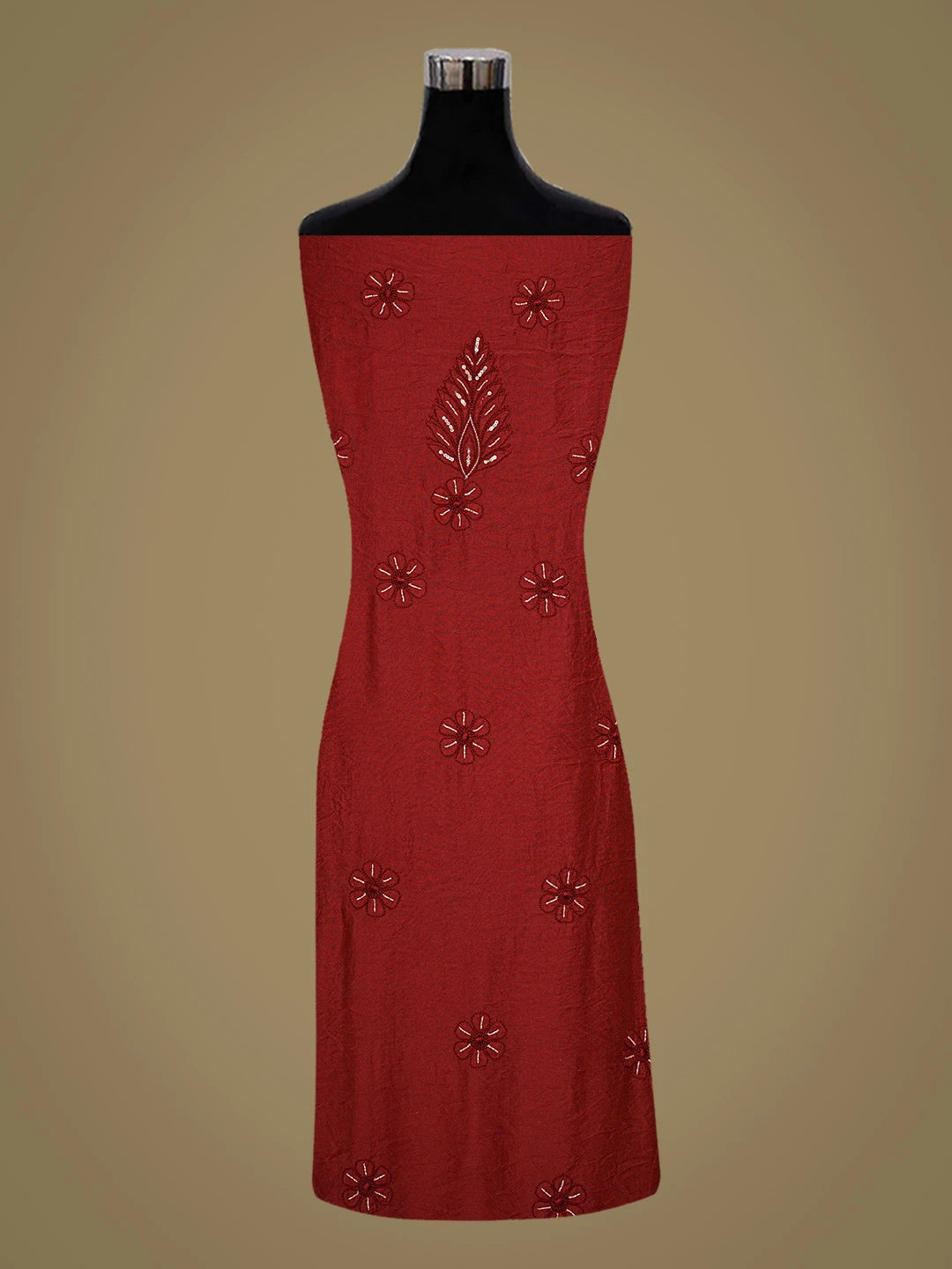 Ada Hand Embroidered Maroon Chanderi Lucknowi Chikankari Unstitched Kurta Dupatta Set With Sequinned Work 01A354618