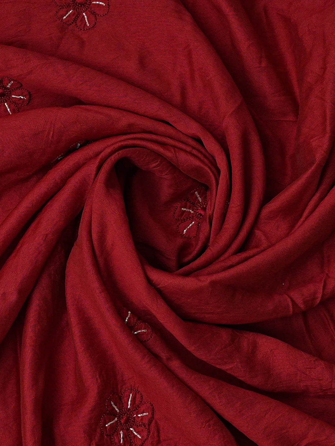 Ada Hand Embroidered Maroon Chanderi Lucknowi Chikankari Unstitched Kurta Dupatta Set With Sequinned Work 01A354618