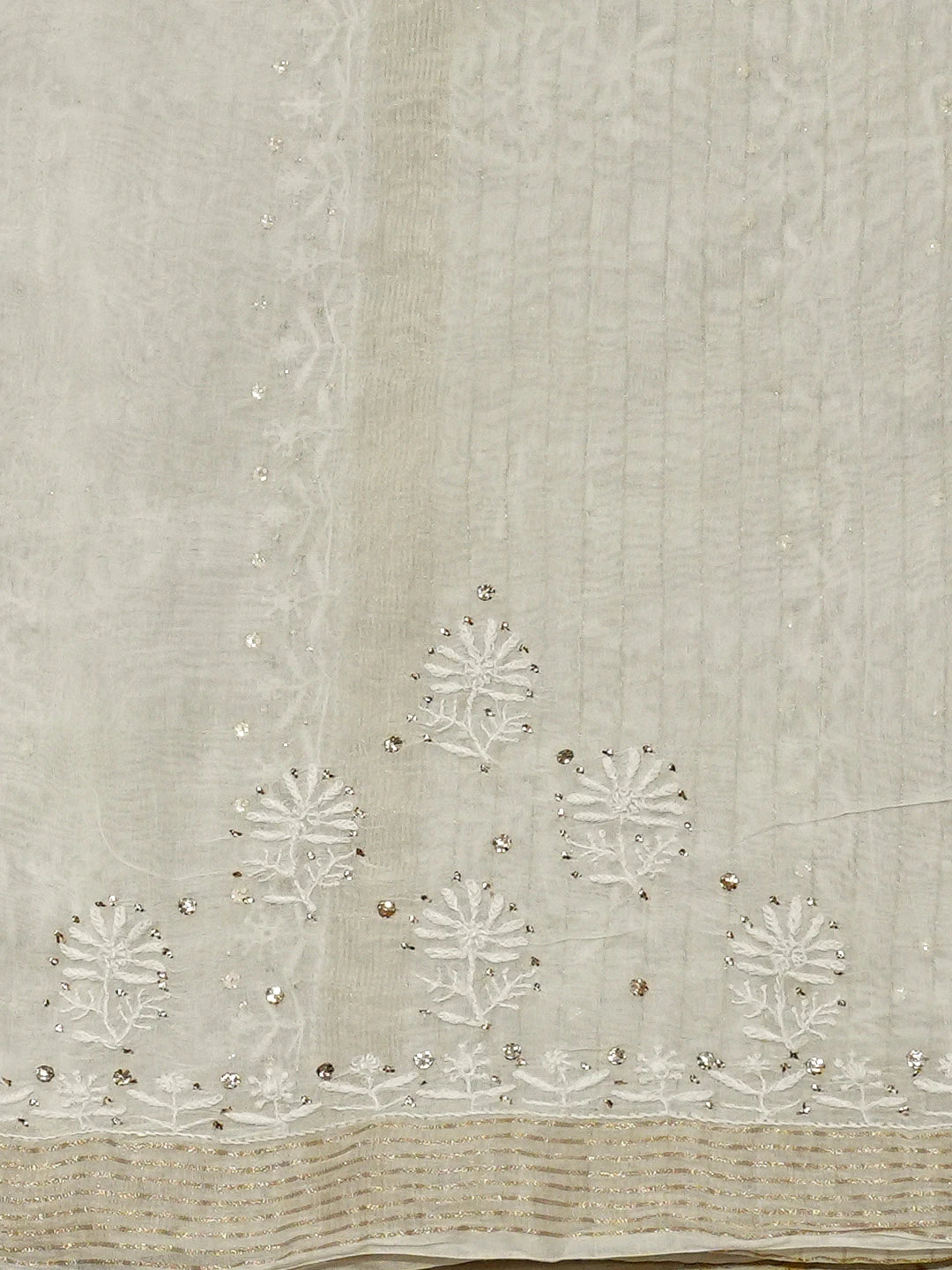 Ada Hand Embroidered White Chanderi Lucknowi Chikankari Saree With Blouse With Mukaish Work 01A787738