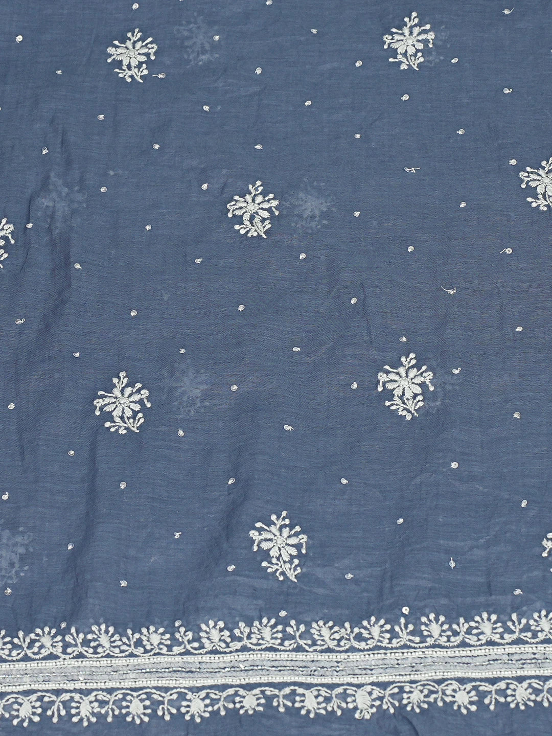 Ada Hand Embroidered Silver Lake Blue Chanderi Lucknowi Chikankari Unstitched Kurta Dupatta Set With Pearl Work 01A669643