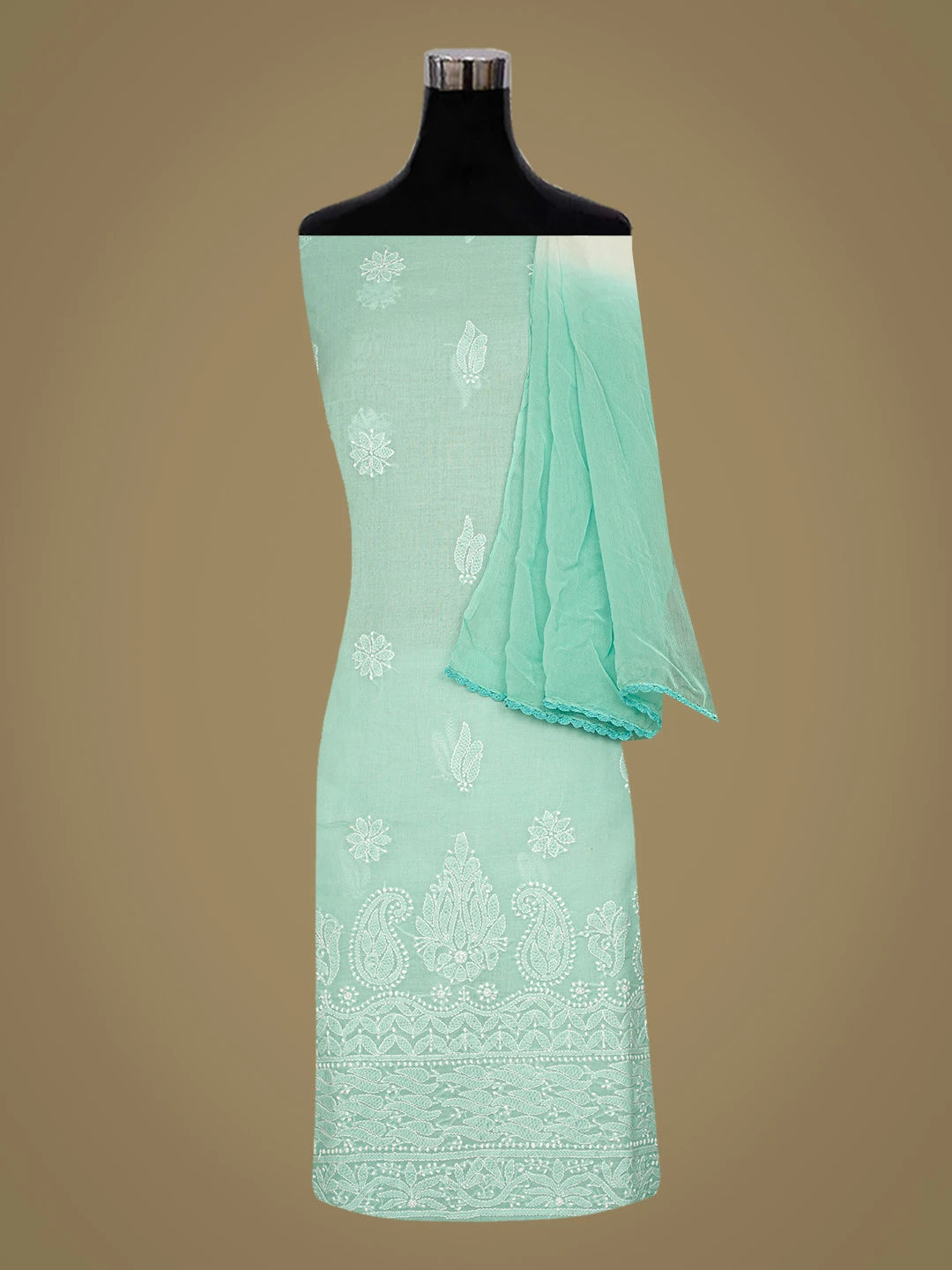 Ada Hand Embroidered Sea Green Cotton Lucknowi Chikankari Unstitched Suit Piece 01A819071