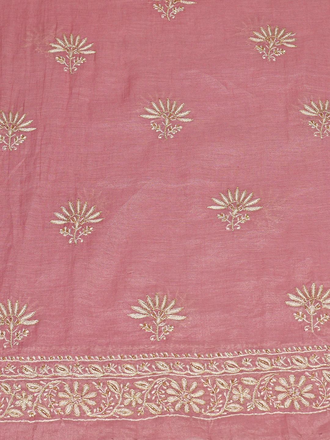 Ada Hand Embroidered Dark Peach Tissue Lucknowi Chikankari Unstitched Kurta Dupatta Set With Cutdana Work 01A759634