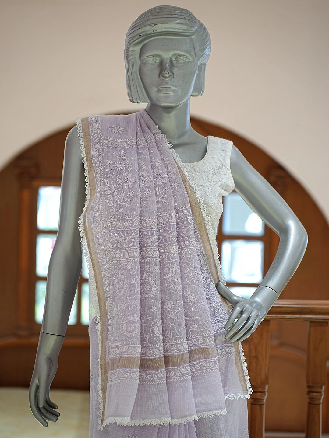Ada Hand Embroidered Periwinkle Blue Kota Lucknowi Chikankari Saree and Blouse 01A736097