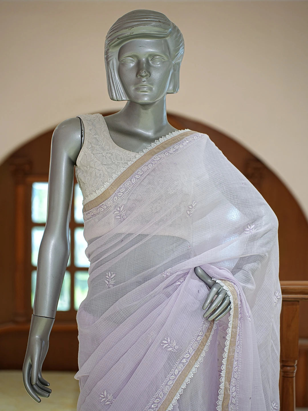 Ada Hand Embroidered Periwinkle Blue Kota Lucknowi Chikankari Saree and Blouse 01A736097