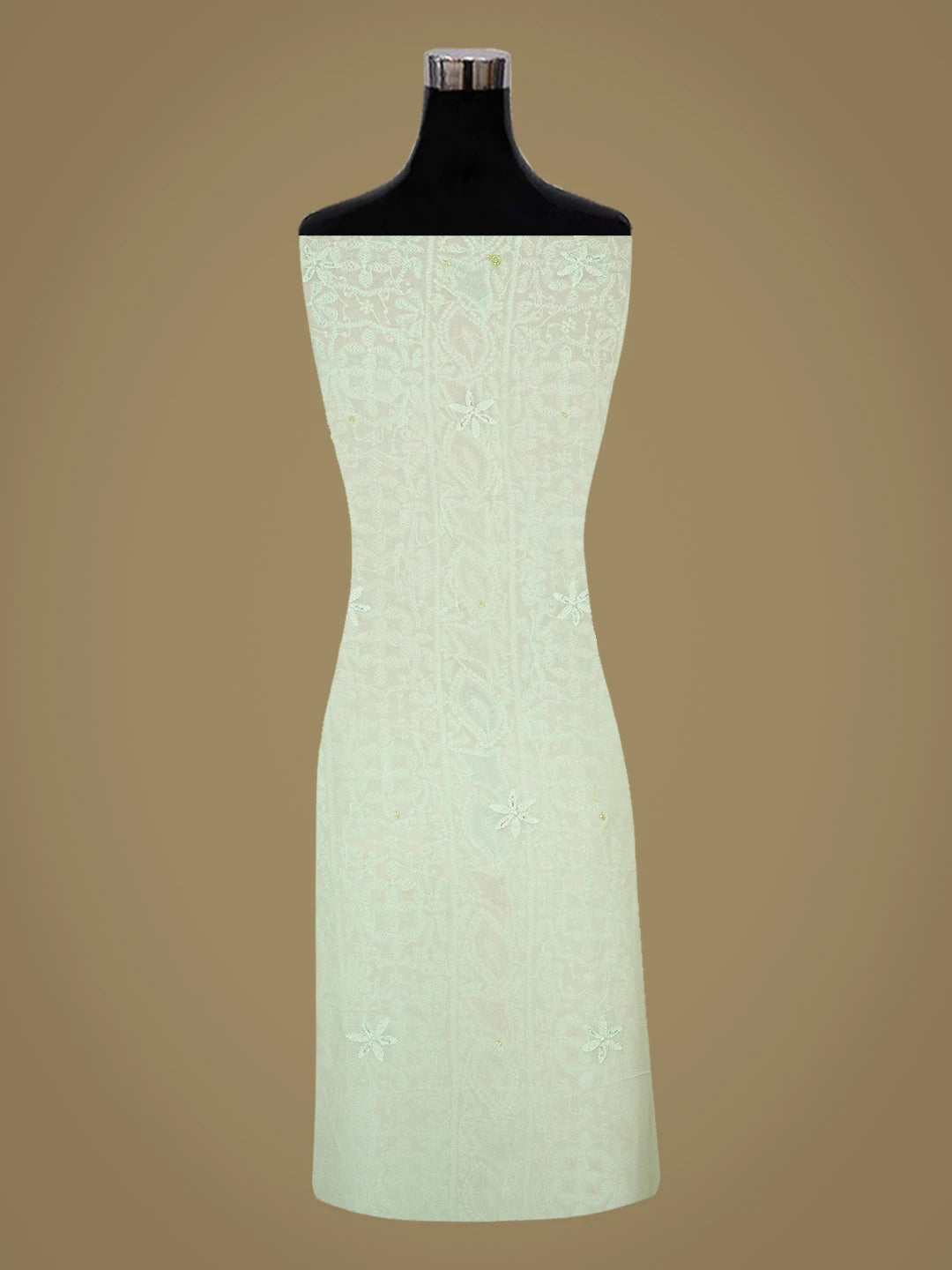 Ada Hand Embroidered Light Green Viscose Georgette Lucknowi Chikankari Unstitched Kurta Dupatta Set With Cutdana Work 01A785359