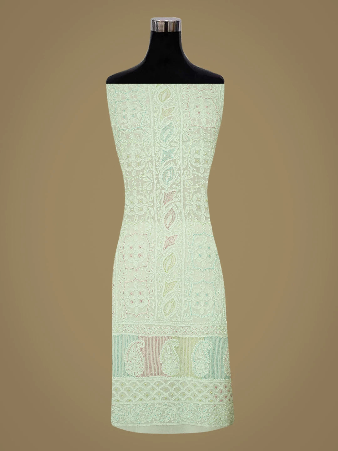 Ada Hand Embroidered Light Green Viscose Georgette Lucknowi Chikankari Unstitched Kurta Dupatta Set With Cutdana Work 01A785359