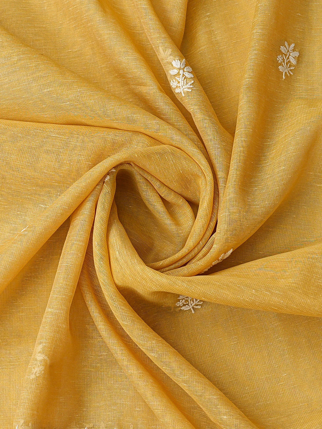 Ada Hand Embroidered Mustard Tissue Lucknowi Chikankari Unstitched Kurta Dupatta Set 01A818305