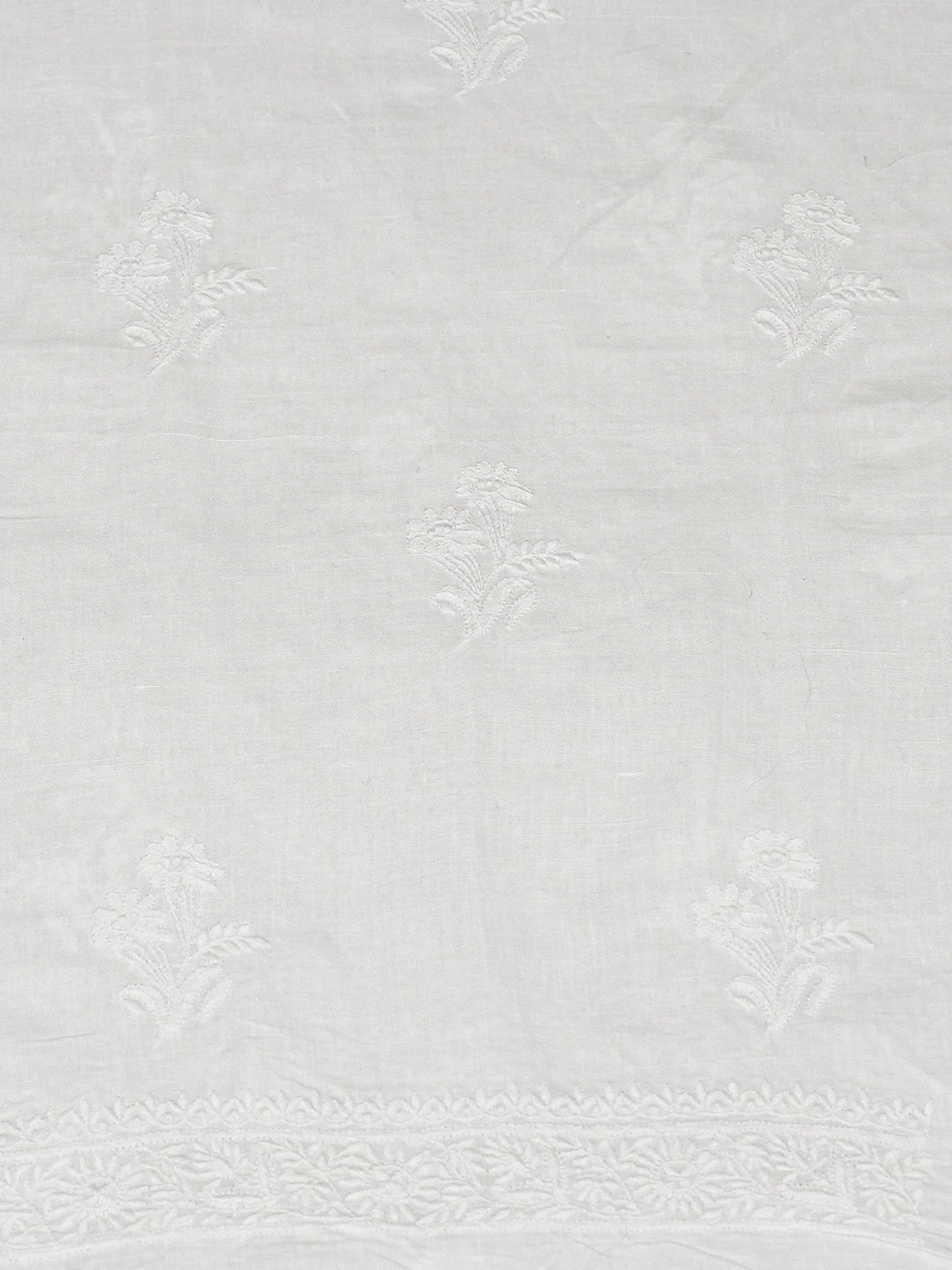 Ada Hand Embroidered White Linen Lucknowi Chikankari Unstitched Kurta Dupatta Set 01A571733