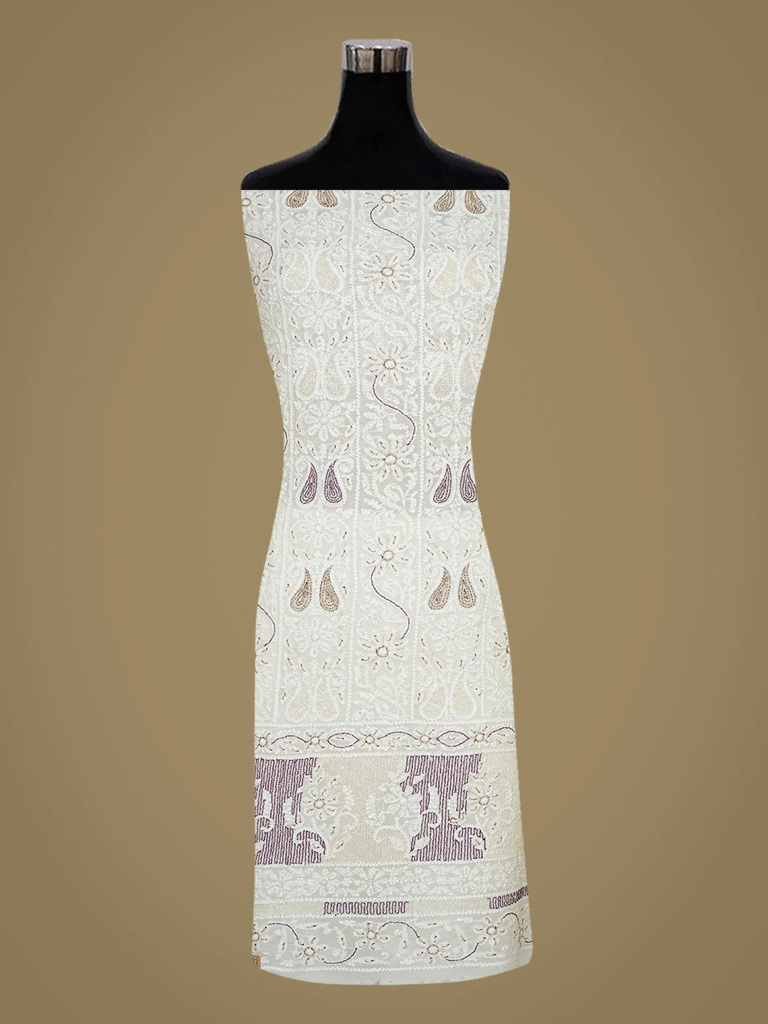 Ada Hand Embroidered White Viscose Georgette Lucknowi Chikankari Unstitched Kurta Dupatta Set With Cutdana Work 01A731345