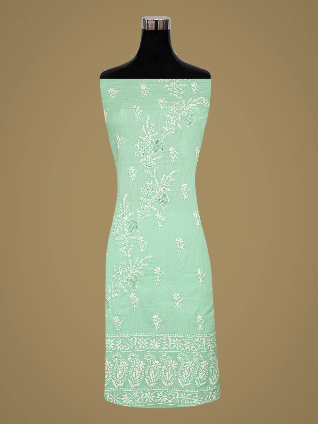 Ada Hand Embroidered Sea Green Cotton Lucknowi Chikankari Unstitched Kurta Dupatta Set 01A785574