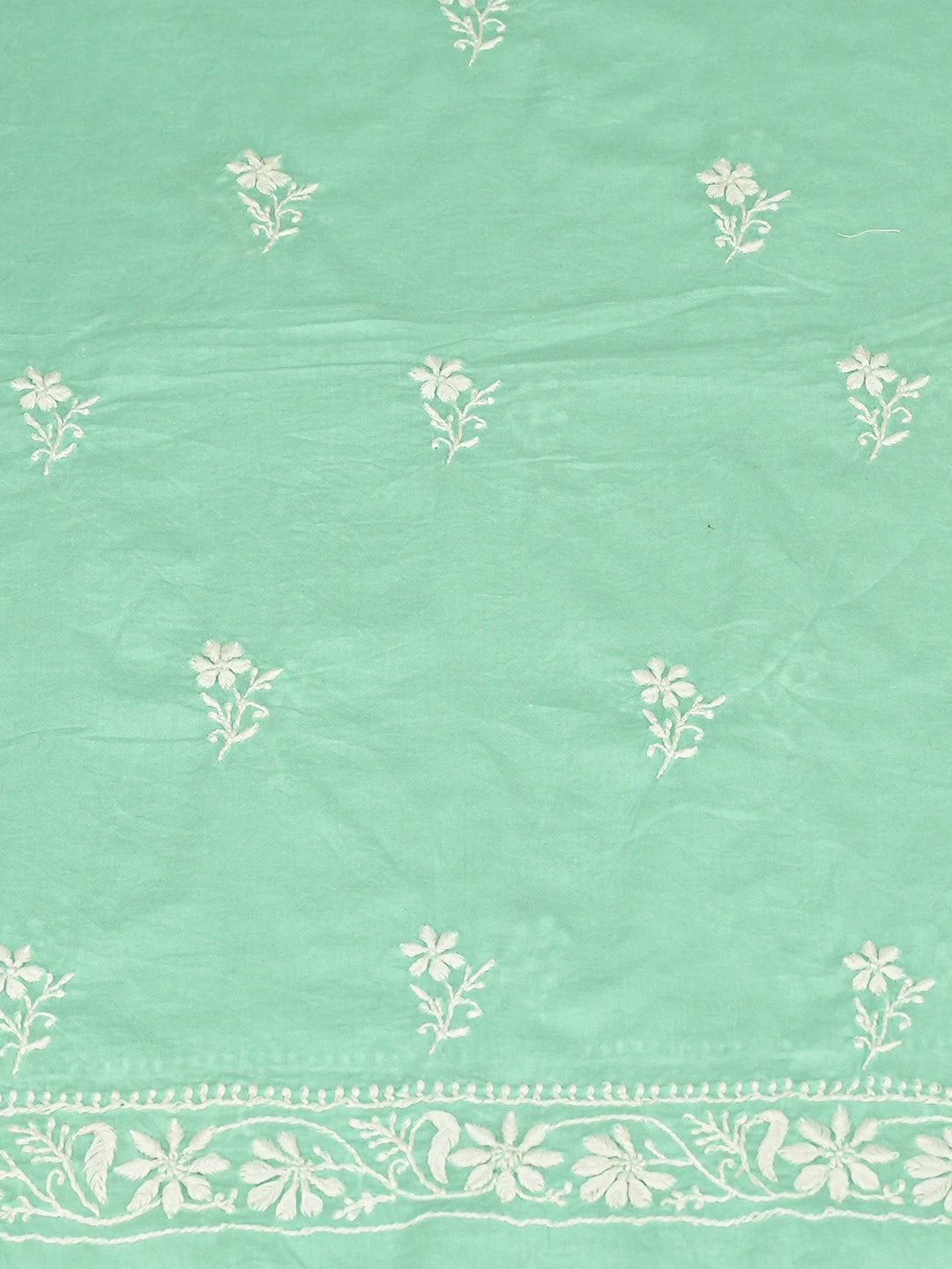 Ada Hand Embroidered Sea Green Cotton Lucknowi Chikankari Unstitched Kurta Dupatta Set 01A785574