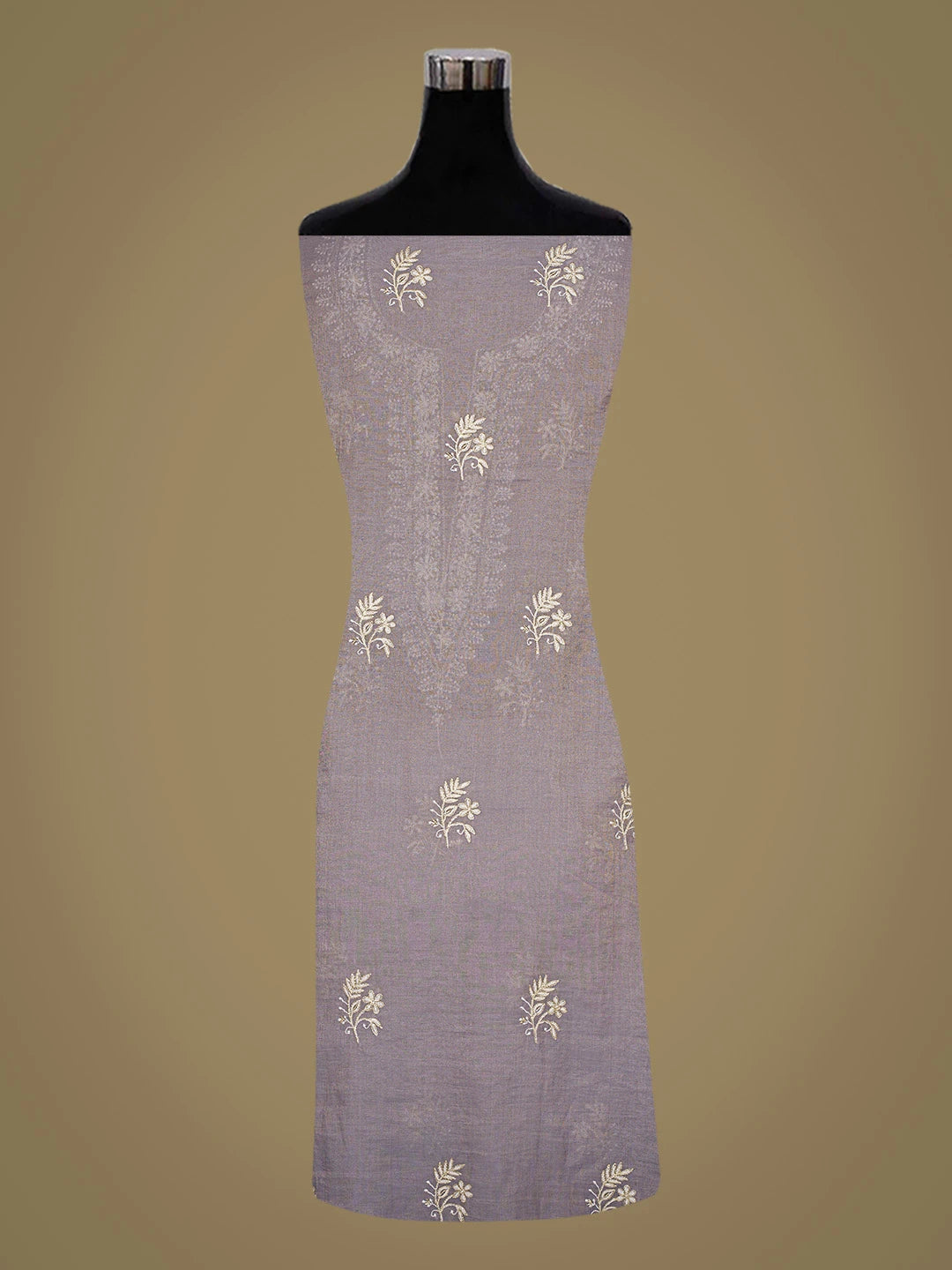 Ada Hand Embroidered Amethyst Smoke Mauve Tissue Lucknowi Chikankari Unstitched Kurta Dupatta Set With Zari Work 01A759631