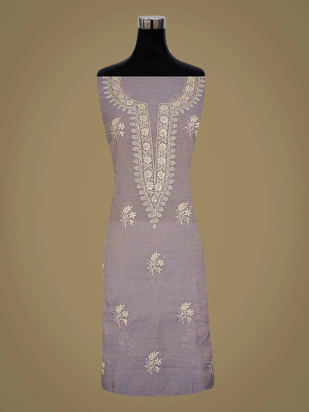 Ada Hand Embroidered Amethyst Smoke Mauve Tissue Lucknowi Chikankari Unstitched Kurta Dupatta Set With Zari Work 01A759631