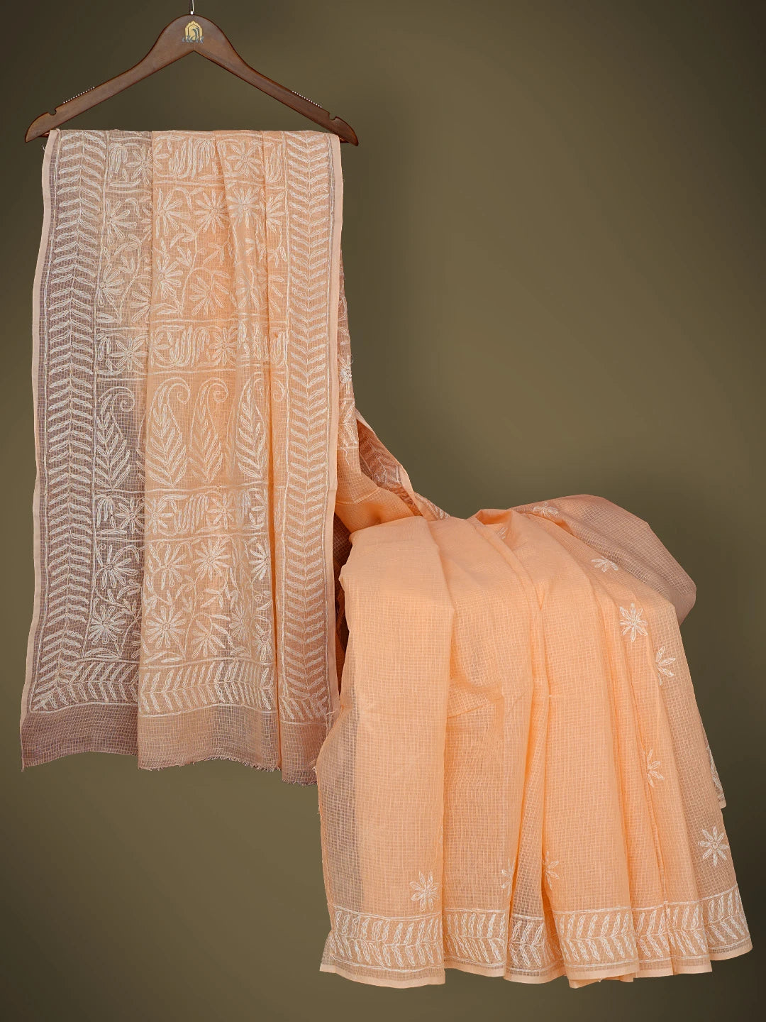 Ada Hand Embroidered Peach Kota Lucknowi Chikankari Saree With Blouse 01A590632