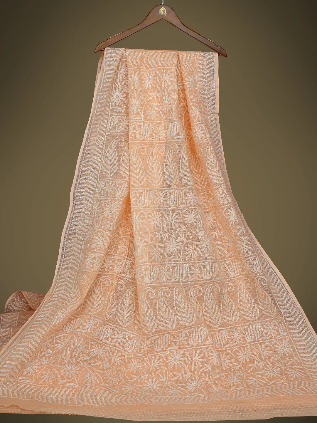 Ada Hand Embroidered Peach Kota Lucknowi Chikankari Saree With Blouse 01A590632