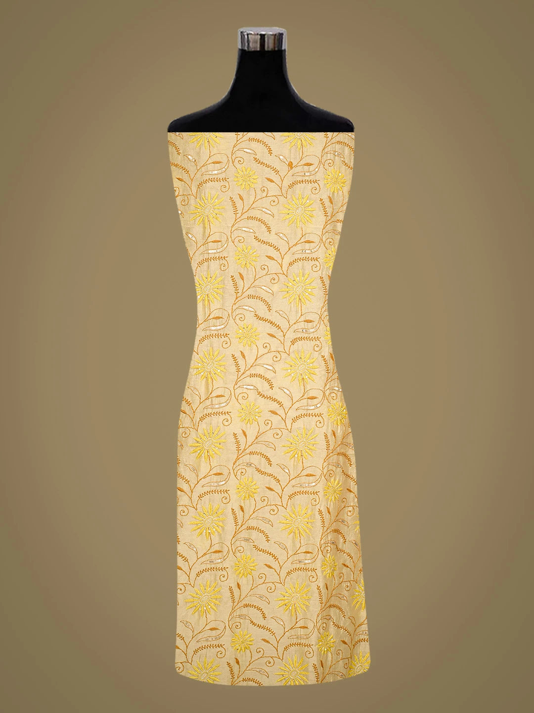 Ada Hand Embroidered Beige Chanderi Lucknowi Chikankari Unstitched Kurta Dupatta Set With Cutdana Work 01A638453