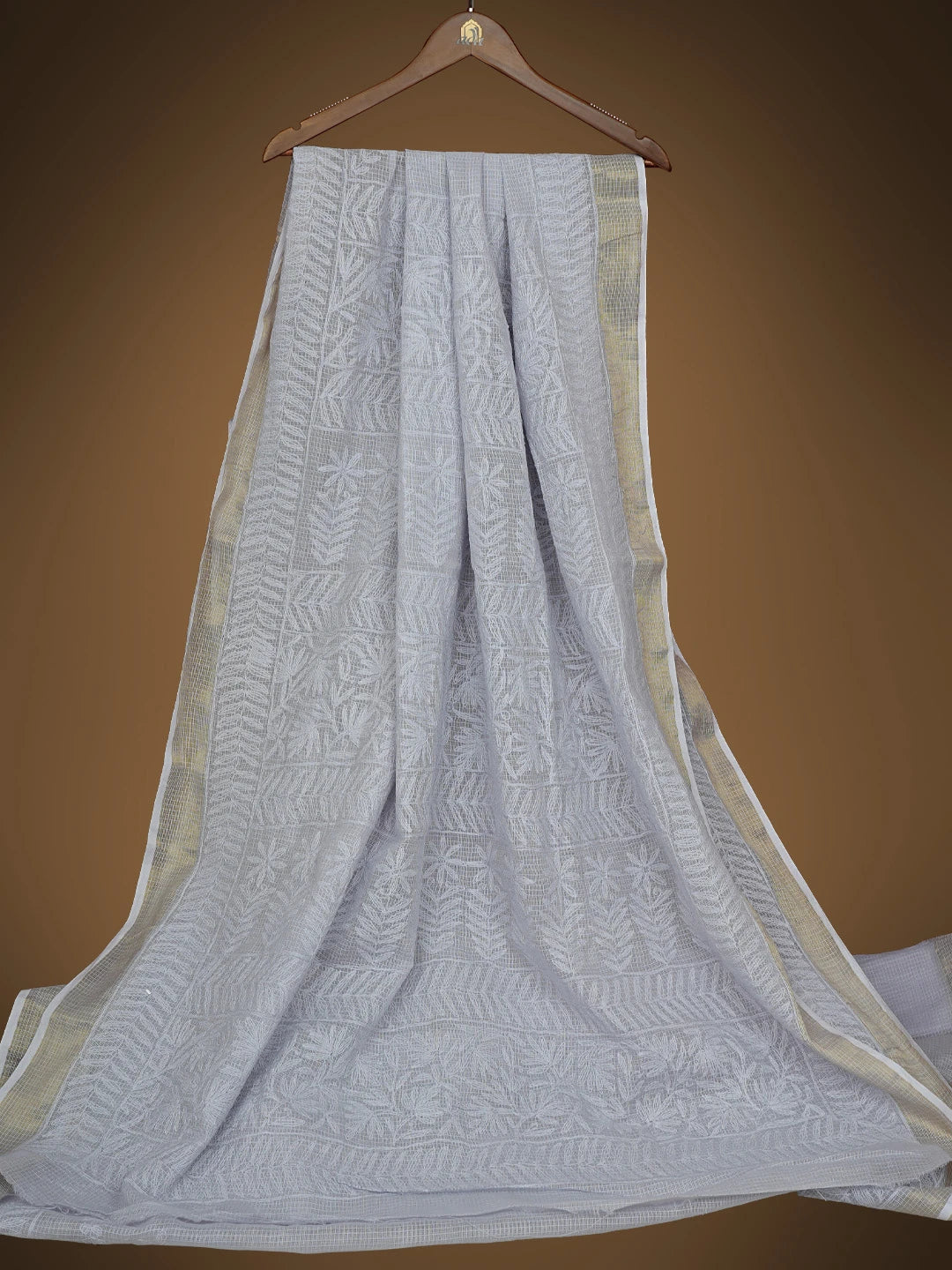 Ada Hand Embroidered Cool Grey Kota Lucknowi Chikankari Saree With Blouse 01A754491