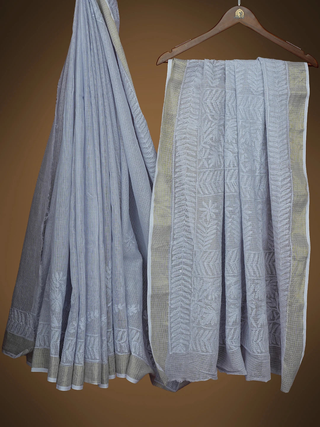 Ada Hand Embroidered Cool Grey Kota Lucknowi Chikankari Saree With Blouse 01A754491