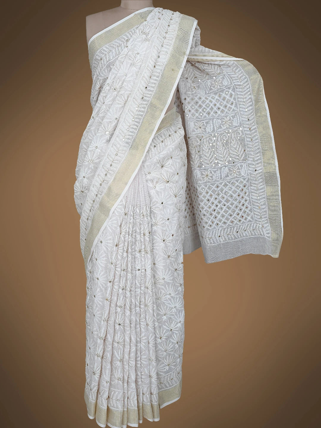 Ada Hand Embroidered Power Pink Kota Lucknowi Chikankari Saree and Blouse With Mirror Work 01A590934