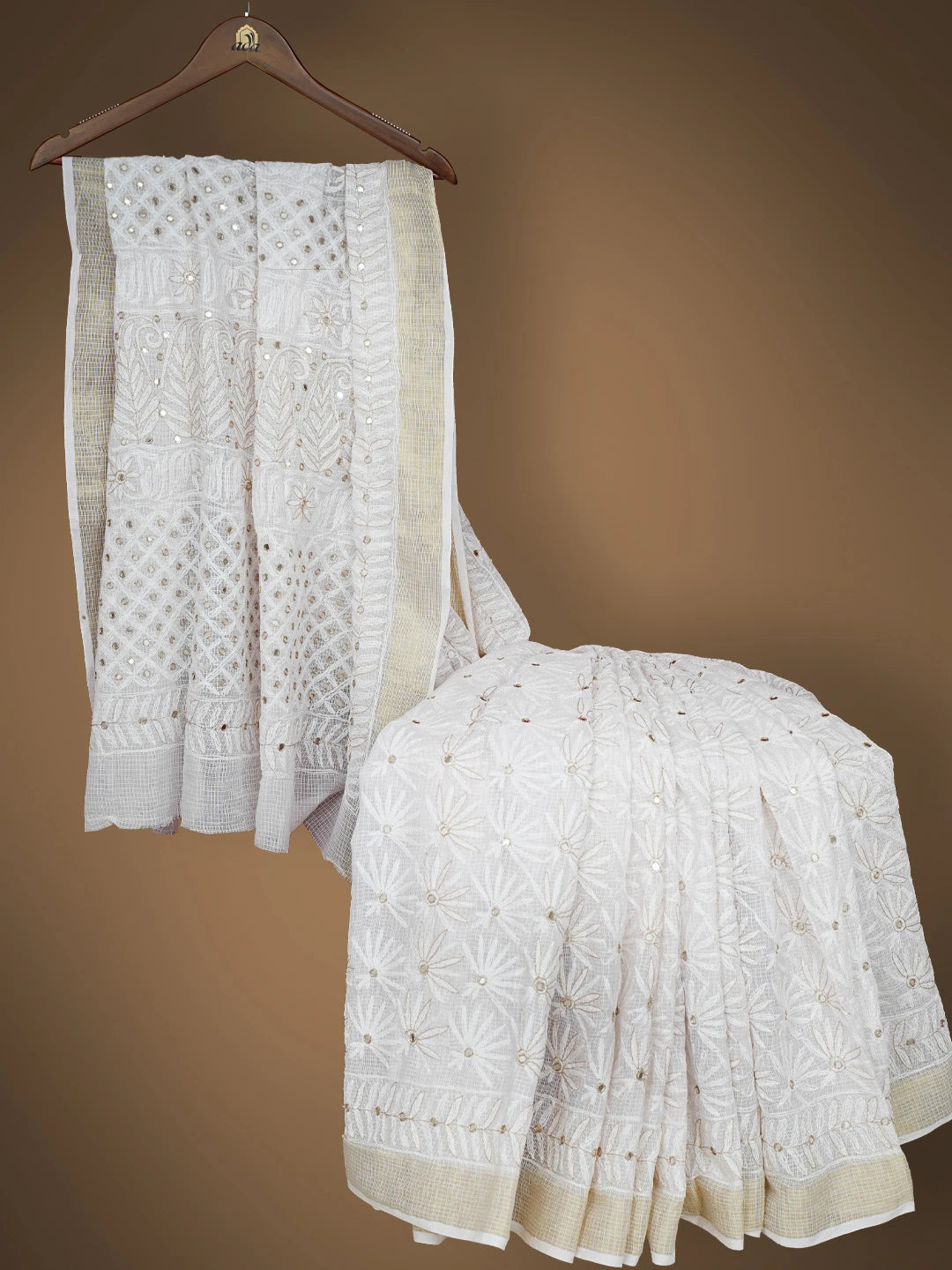 Ada Hand Embroidered Power Pink Kota Lucknowi Chikankari Saree and Blouse With Mirror Work 01A590934
