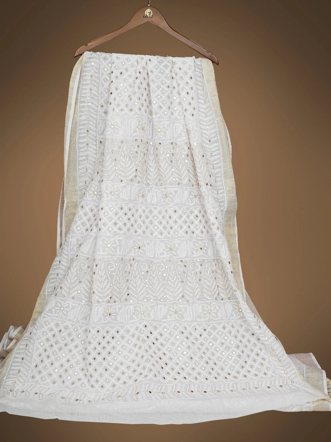 Ada Hand Embroidered Power Pink Kota Lucknowi Chikankari Saree and Blouse With Mirror Work 01A590934