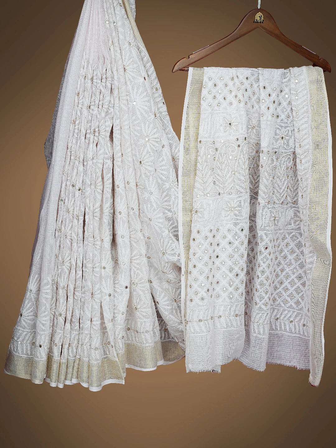 Ada Hand Embroidered Power Pink Kota Lucknowi Chikankari Saree and Blouse With Mirror Work 01A590934