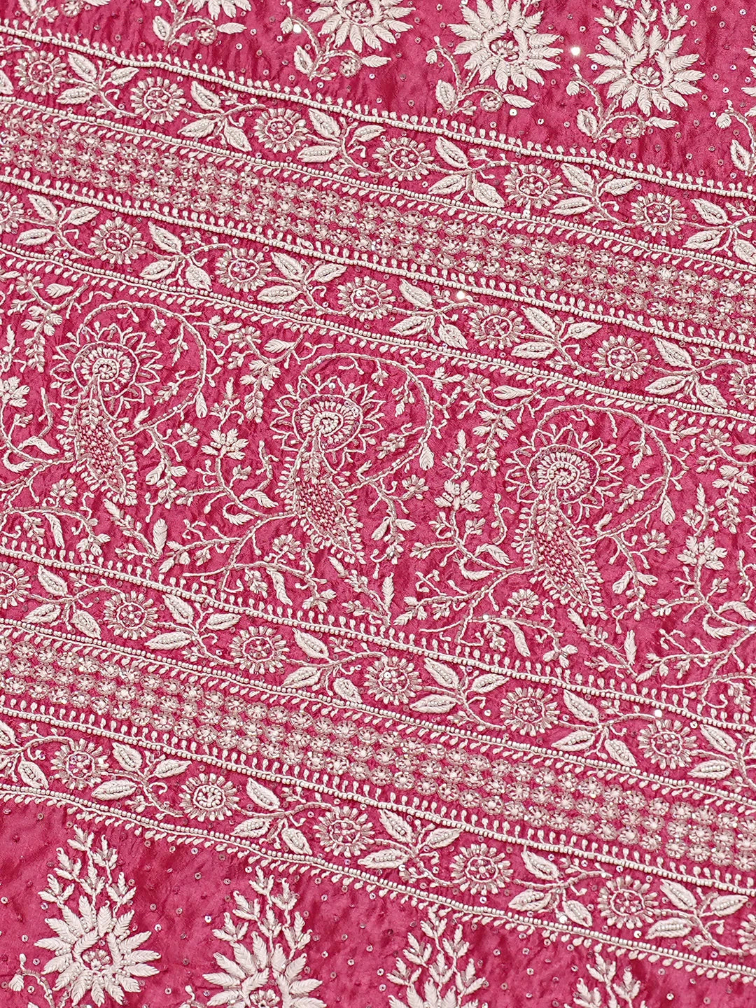 Ada Hand Embroidered Magenta Silk Lucknowi Chikankari Saree and Blouse With Cutdana Work 01A774979