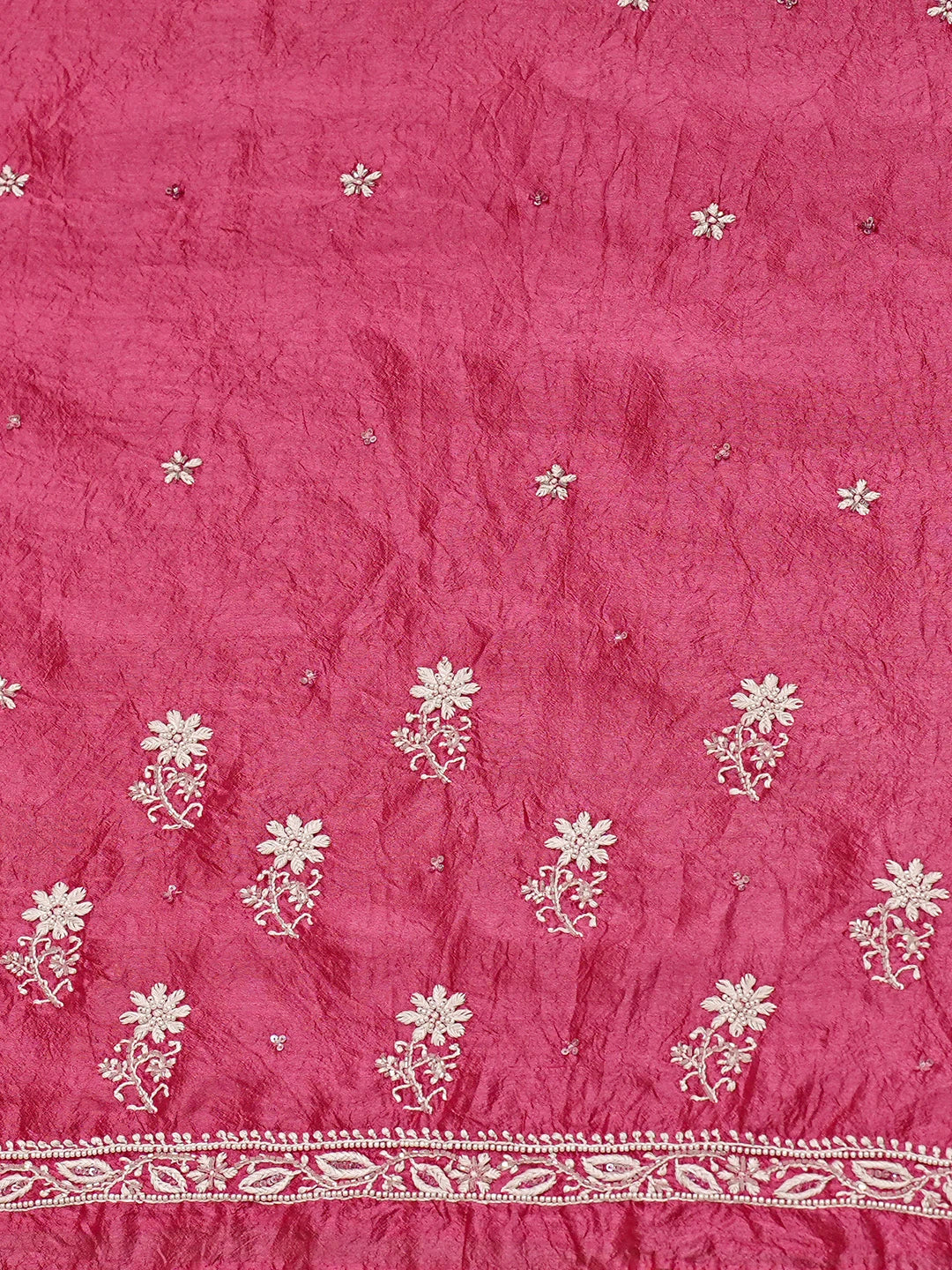Ada Hand Embroidered Magenta Silk Lucknowi Chikankari Saree and Blouse With Cutdana Work 01A774979