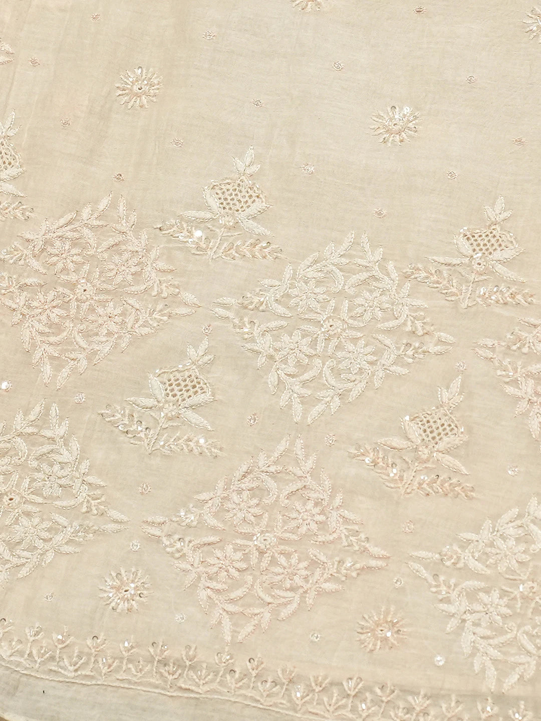 Ada Hand Embroidered Peach Chanderi Lucknowi Chikankari Saree and Blouse With Cutdana Work 01A532325