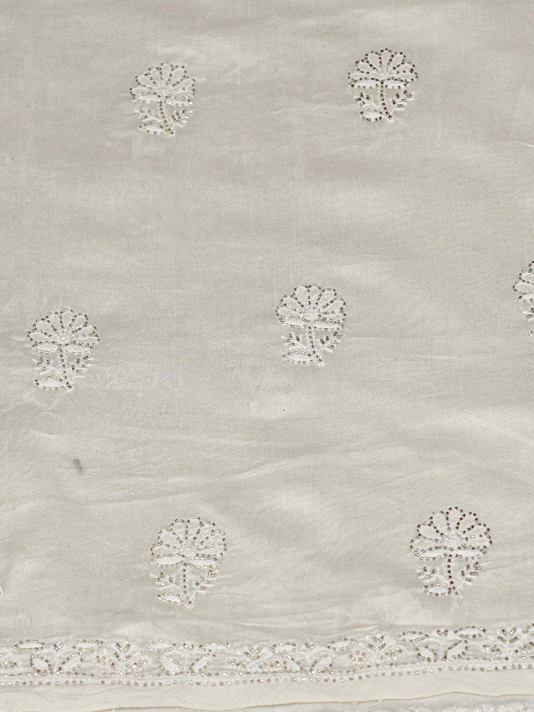 Ada Hand Embroidered White Chanderi Lucknowi Chikankari Unstitched Kurta Dupatta Set With Cutdana Work 01A216016