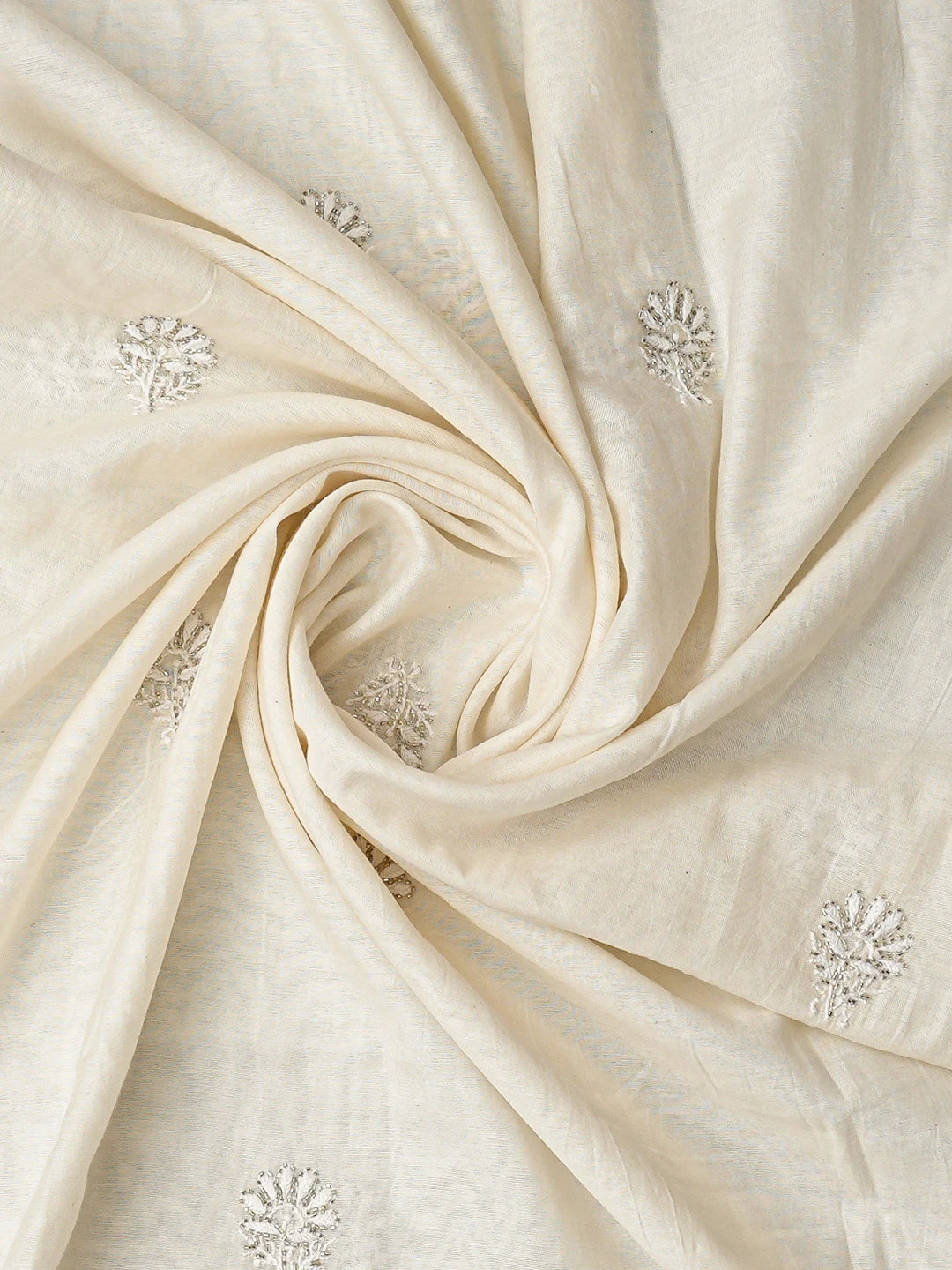 Ada Hand Embroidered White Chanderi Lucknowi Chikankari Unstitched Kurta Dupatta Set With Cutdana Work 01A216016