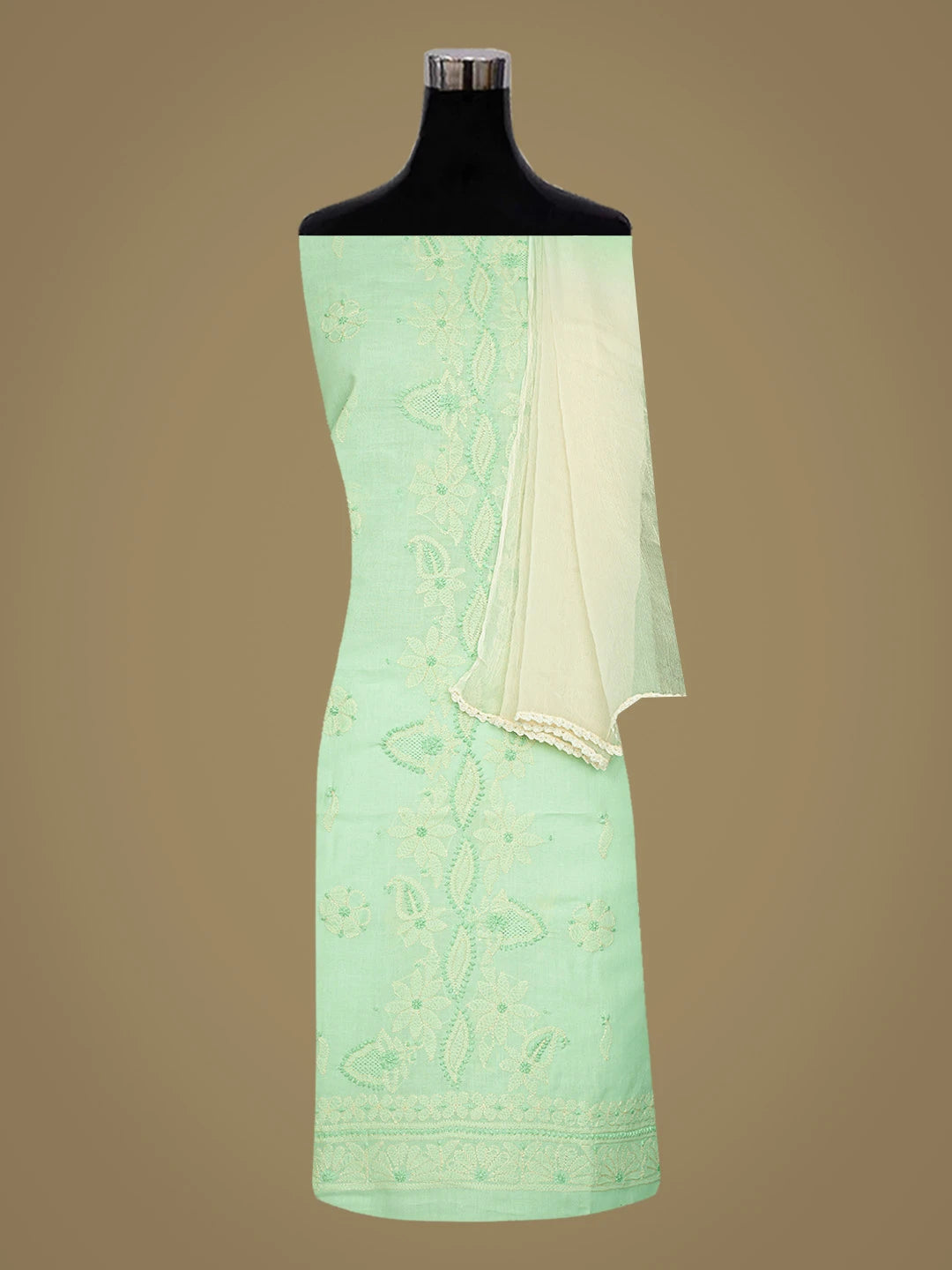 Ada Hand Embroidered Light Green Cotton Lucknowi Chikankari Unstitched Suit Piece 08A500479